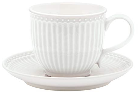 GreenGate Tasse mit Untertasse Alice Weiss Kaffeebecher Everyday Geschirr 300 ml