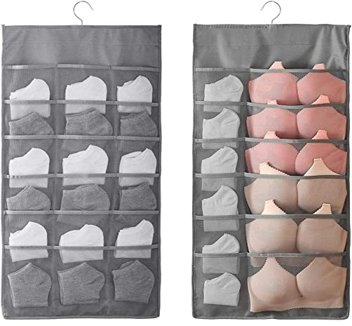 2PCS Kleiderschrank Hängend Organizer für Unterwäsche Socken BHS mit 30 Taschen, Faltbar Stoff Hängeorganizer Hängende Lagerung Faltbar Platzsparend für Wand Tür Wandschrank