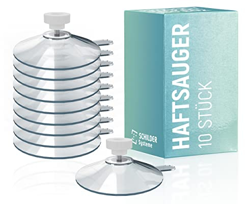 SCHILDER Systeme Haftsauger | Ø 50 mm | 10 Stück | Saugnapf mit Gewinde und Kunststoff-Rändelmutter | Haftsauger für Schilder | Saughalter für Badezimmer, Küche, Auto, Dekoration, Fensterglas