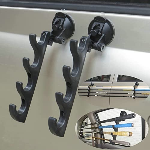 Adjustable Horizontal Fishing Rod Storage Rack Holder with Suction Cups Attach for Vehicle Car/Truck/SUV/Boat/Smooth Glass - to Hold 4 Fishing Rods - Easy to Install and Remove