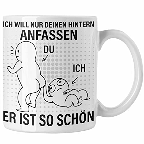 Trendation - Valentinstag Tasse Geschenk Freundin Hintern Anfassen Lustig Spruch Geschenkidee Frauen, aus Keramik (Weiß)
