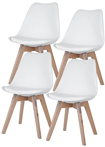 etc-shop Esszimmerstühle Eiche hell Schalenstühle 4er Set Küchenstühle Holz, Kunststoff, PP Sitzpolster, BxTxH 48x42x82 cm, 4er Set, Farbe:Weiß