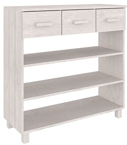 vidaXL Konsolentisch mit 3 Ablagen 3 Schubladen Konsole Beistelltisch Flurtisch Sideboard Ablagetisch Wandtisch Weiß 90x35x90cm Massivholz Kiefer