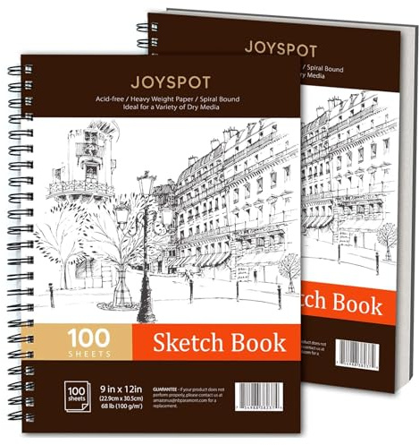 JOY SPOT! 22,9 x 30,5 cm Skizzenbuch, 2 Stück, 200 Blatt (100 g/m²), spiralgebundener Künstler-Skizzenblock für Künstler Pro & Amateure | Markerkunst, Buntstift, Anthrazit zum Skizzieren