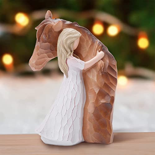 LUCKYBUNNY Guardian Angel Statues - Hand-Painted Girl Embracing Horse, Horse Lover & Cowgirl Gifts, Remembrance & Birthday