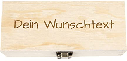Alsino Holzkiste mit Gravur Geschenkbox Personalisiertes Geschenk Holzbox Deckel Aufbewahrungsbox Wunschtext, Größe: 18x8x6 cm, Motiv: Wunschtext