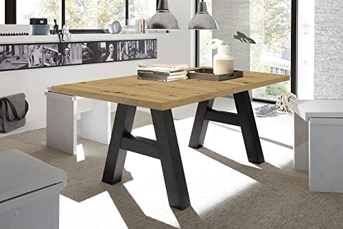 58 aufm Kessel Esstisch ausziehbar Elia 7 160 x 90 x 75 Esszimmertisch Schwarzstahl/Asteiche 13296-160