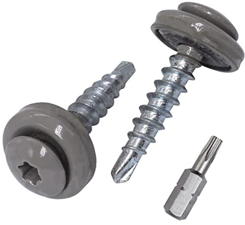 SKIR'CO 40 Stück lackierte selbstschneidende Schrauben mit EPDM-Unterlegscheibe, 4,8 x 28 mm, Torx-Kopf, Aluminiumgrau RAL 9007