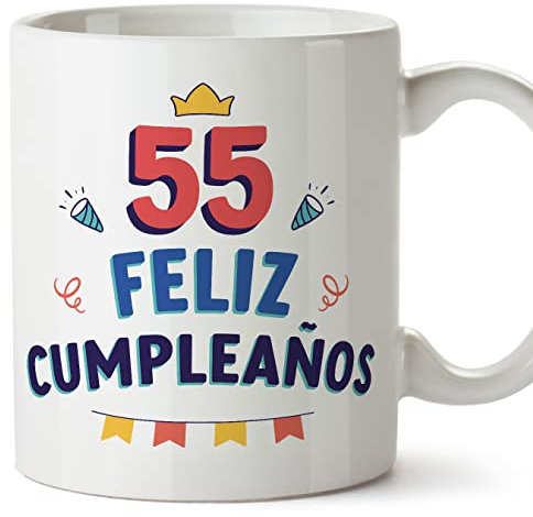 MUGFFINS Tazas 55 Cumpleaños - En Español - ¡Feliz Cumpleaños! - 11 oz / 330 ml - Regalo original y divertido