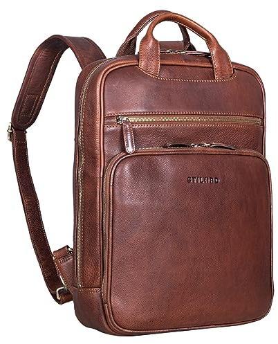 STILORD 'Nova' Moderner Echt-Leder Rucksack mit Laptop-Fach 13,3 Zoll für Damen und Herren 2-in-1 Rucksack-Handtasche Rucksack für Reisen, Office und Freizeit, Farbe:kara - cognac