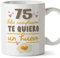 MUGFFINS Tazas 75 Cumpleaños - En Español - Te quiero un Huevo Regalo Amigos Novios Familiares - 11 oz / 330 ml - Regalo original y divertido