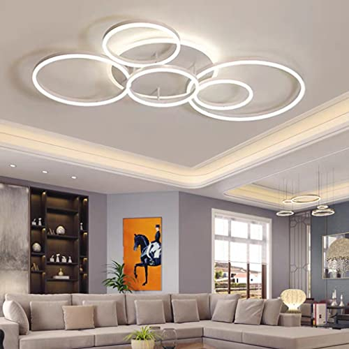 FWX LED Deckenleuchte Moderne Innenbereich Deckenlampe Kreativer Kronleuchter Mit Fernbedienung Dimmbarer Deckenstrahler Round 6 Circle 86W Schlafzimmer Acryl Aluminium Wohnzimmer Leuchte(Color:Weiß)