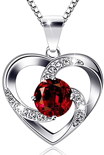 6 Farben Kette Damen MV010 Silber 925 - Österreichische Zirkone - Einzigartige Geschenke für Frauen mit Attraktivem Design Halskette Anhänger mit Kette Ideal Geschenkidea (Rot)
