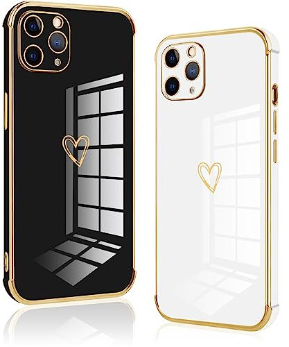 Vauki 2 Stück für iPhone 11 Pro Hülle, Silikon Handyhülle Herz Motiv Schutzhülle Kameraschutz Stoßfest Bumper Case für iPhone 11 Pro - Schwarz und Lila