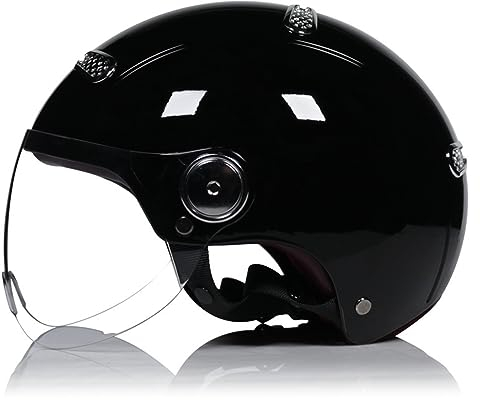 Adulti Moto Casco Scodella Uomo Donna, Caschi Da Moto ECE DOT Omologato, Nero Casco Mezzo Con Parasole, Casco Mezzo Guscio Per Scooter Cruiser Chopper ( Color : C , Size : XXL=(63-64cm) )