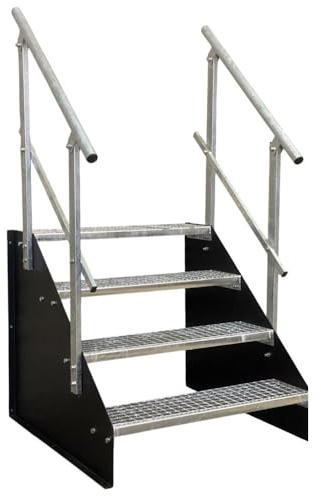 4 Stufen Standtreppe Stahltreppe freistehend Breite 70cm Höhe 84cm schwarz beidseitiges Geländer
