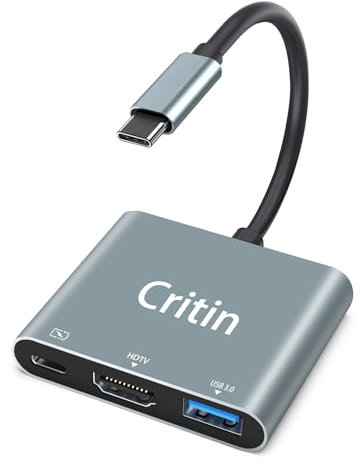 3 in 1 USB C to HDMI Multiport Adapter with 100W PD Fast Charging & USB 3.0 Port, Type-C to HDMI 4K Converter Compatible with iPhone 15/16 Series, iPad Pro, MacBook Pro/Air, Dell, HP etc