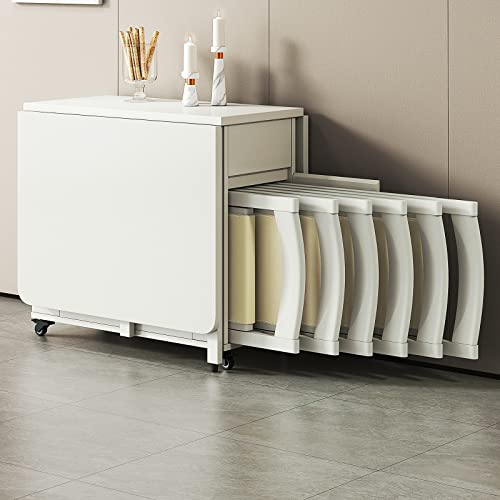 SHERAF Ausziehbares Klapp-Esstisch-Set, multifunktionaler mobiler Küchentisch mit 1 Schublade und 6 Stühlen, platzsparender Drop-Leaf-Esstisch, für Zuhause, Wohnzimmer, Restaurierung Lofty Ambition