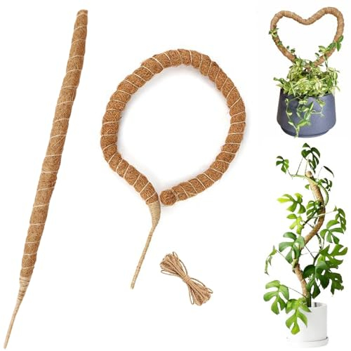 POXIAOER Monstera-Käsepflanzenstütze Kletterpflanzen drinnen draußen Pflanzenstützstab Kletterpflanzen Kokosmoosstütze Monstera-Topfpflanzen 2 Stück biegbare Moosstangen 64 cm moss pole for monstera