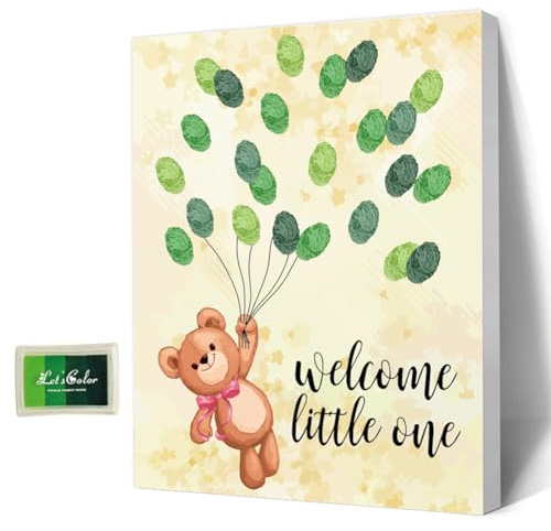 AHANDMAKER Babyparty-Gästebuch, Tiere-Thema, Baby-Geschlecht-Enthüllung, Fingerabdruck-Baum, Personalisiertes Alternatives Gästebuch Mit 4 Stempelkissen Für Geschlecht-Enthüllungsparty, Bär