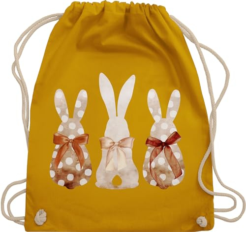 Turnbeutel Rucksack - Hase - Taschen - Süße Hasen Trio Häschen Hasenbande Fröhliche Hasengruppe Hasenfamilie Ostern Osterhasen Osterfeier - Unisize - Senfgelb - kita osterhase hasenmotiv tasche