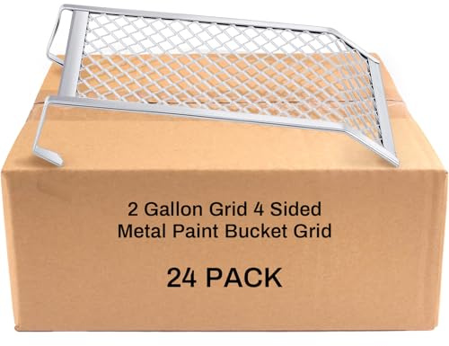 Landhoow 24 Pcs Grid 4 Sided Metal Paint Bucket Grid Heavy Duty Paint Screen for Bucket Household Metal Paint Roller Grid, Silver (2 Gallon)
