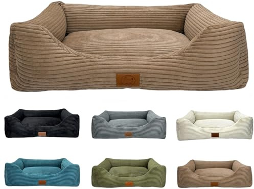 elropet Hundebett orthopädisch aus Kuschel Cord XS/S/M/L/XL kleine Hunde große Hunde Hundekorb (Cappuccino, M (90x75x22cm))
