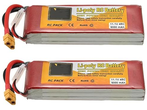 2Pcs 11.1V Lipo Battery 3S 45C 6000mAh Lipos RC Battery with XT-60 Connector for RC Car Trucks 1/8 1/10 RC Racing Drone Quadcopter