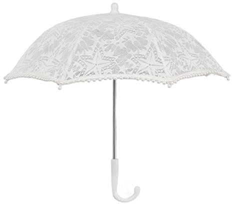 AILOOCEDI Weißer Spitzenschirm, Vintage-Stil, Hochzeit, Braut, Fotokostüm, Fotografie-Requisiten (51322-A)