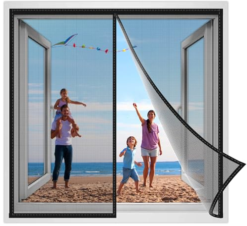 Magnet Fliegengitter Fenster 205x200cm Magnetvorhang Fliegennetz Moskitonetz, Insektenschutz Tür für Balkontür Kellertür Wohnzimmer Fliegenschutz ohne Bohren Schwarz Verstärkte
