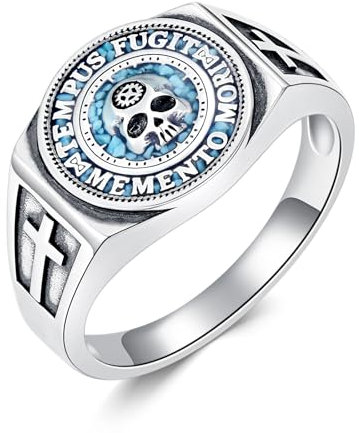 PROESS Memento Mori Ring 925 Sterling Silber Türkis Skull Ringe Totenkopf Ring Memento Mori Schmuck Geschenk für Damen und Herren(Größe 8)
