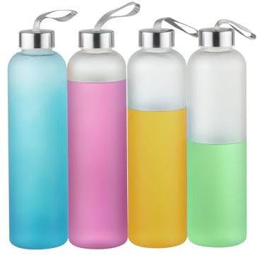 Party Club of America 6 Pack Clear Water Bottles Bulk With Stainless Steel Lids 27OZ Frosted Water Bottles Reusable and For Travel and Storing Beverages Juice, Smoothies (6)