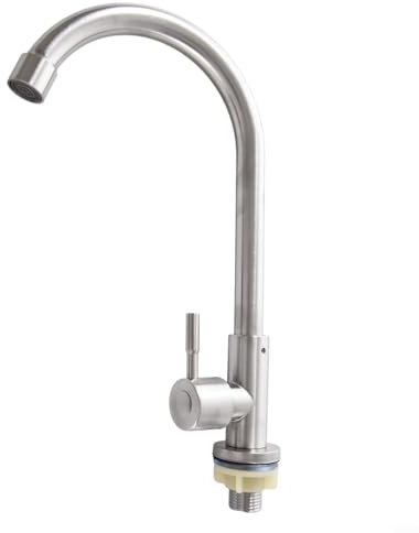 Zeroupshop Grifo mezclador para fregadero de cocina, grifo de agua fría de acero inoxidable de arco alto de una sola palanca, grifo de cocina Marketero, caño giratorio