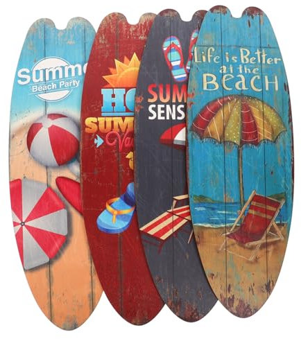 Garneck 4er Set Surfbrett Dekoration Im Maritimen Stil Vintage Holzschild Für Zuhause Surfbrett Wanddeko Kreative Wohnaccessoires Für Strandliebhaber