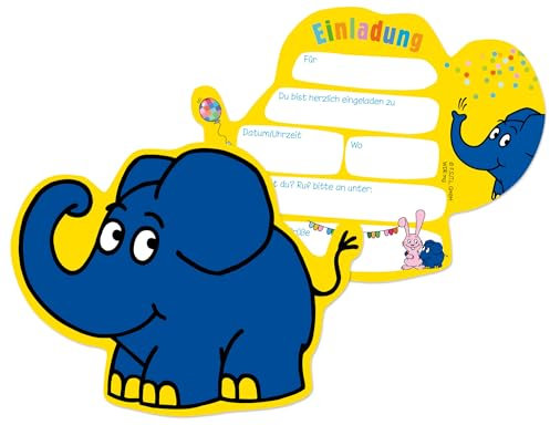 DH-Konzept 8 Einladungskarten * DIE SENDUNG MIT DEM ELEFANTEN * für Kinderparty und Kindergeburtstag | Die Maus Elefant Lach- und Sachgeschichten Einladungen Invites Kinder Party Set