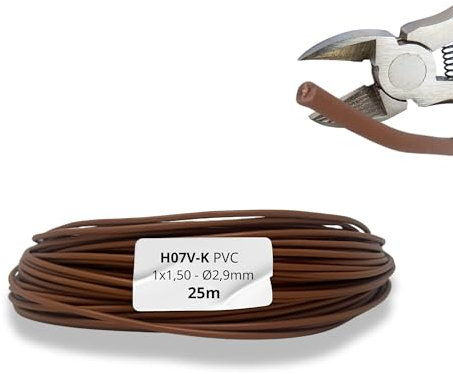 HALOTEC 25 Metros Cable Unipolar Flexible H07V-K 1x1,5 mm² Marrón | Cable Eléctrico de Cobre | Aislamiento PVC | Baja Tensión 450/750V | Cuadros Eléctricos, Automatización e Instalaciones Industriales