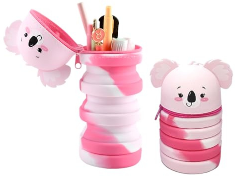 EIROVYA Kawaii Koala Federmäppchen,2 in 1 Mäppchen aus Weichem Silikon,Federmäppchen Mädchen,Federmäppchen Koala,Ständer Schlampermäppchen,Cartoon Stifteköcher für Mädchen Teenager(F)