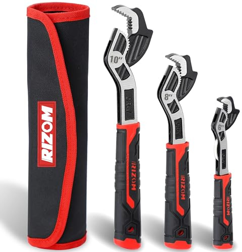 Rizom Pipe Wrench Set, 6” 8” 10” Self Adjusting Wrench, Plumbers Wrench with Self Tightening Function for 9/32”-1 3/8” (7-35mm) Pipe Fittings and Nuts