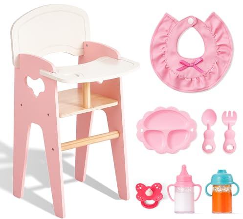 Giant bean Wooden Dolls High Chair with Feeding Set