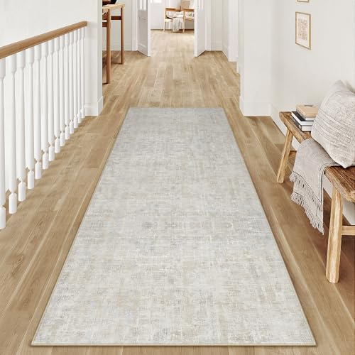 PureCozy Beige Grau Läufer Flur Teppich 60x180cm Waschbar Küchenteppich | Waschbarer Boho Modern Abstrakter Läufer, Rutschfest, Weich, Kurzflor, für Flur, Küche, Schlafzimmer, Esszimmer, Büro