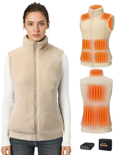 Topdot Fleece Heizweste Damen mit Powerbank 7.4V 16000mAh, 10 Heizzonen | Leicht Beheizbare Weste mit 3 Temperaturstufen, Geschenk für Radfahren, Camping, Outdoor-Arbeit im Winter
