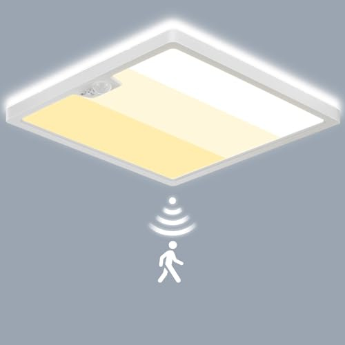 LEZOE LED Deckenleuchte mit Bewegungsmelder PIR , 24W 2650LM Deckenlampe Bewegungssensor Einstellbar, 3000K/4000K/6500K Sensorlampe Für Bad, Garage, Treppen, Keller, Flur, Balkon, Diele 30*30*2.5cm