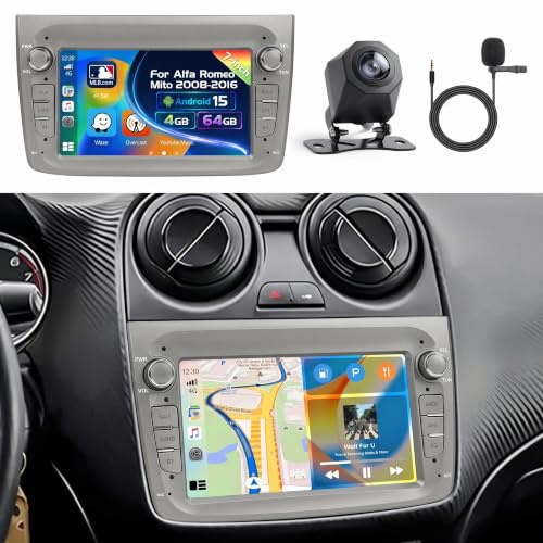 Inefala 4G+64G Autoradio Android 15 per Alfa Romeo MITO 2008-2016 | 7 Pollici Touchscreen, Wireless CarPlay, Android Auto, GPS, WiFi, RDS/FM, BT, EQ, Mic, Retrocamera