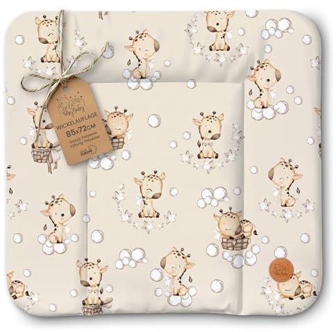 Wickelauflage Wickelunterlage abwaschbar und wasserdicht 85x72 cm - Wickelmatte zum Auflegen auf Wickeltisch Wickelaufsatz Wickelkommode oder Waschmaschine Oeko-Tex 85 x 72 Giraffen