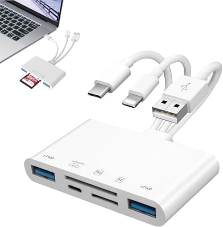 6 in 1 Memory Card Reader, SD Card Reader, Digital Camera Adapter to iPh-one, USB 2.0/2.0/3.0/10W Type-c Charging/SD/TF Cards, for iPhone/iPad/Hard Disk/Flash Drive/Android/MacBook/PC/Camera