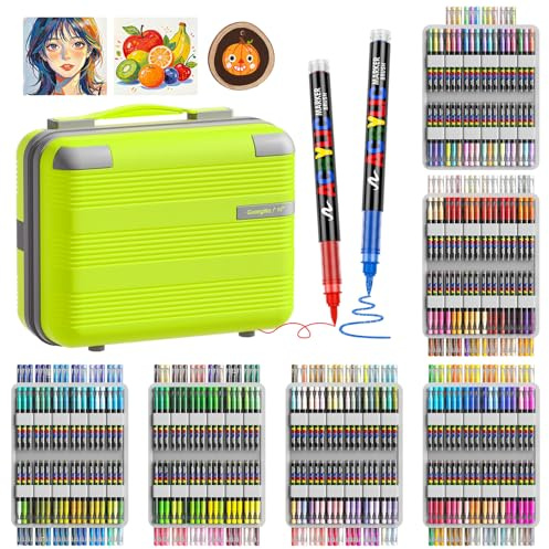 Sanyetral 408 Farben Acrylstifte Set für Wasserfest,Bürstenspitze 1-5MM