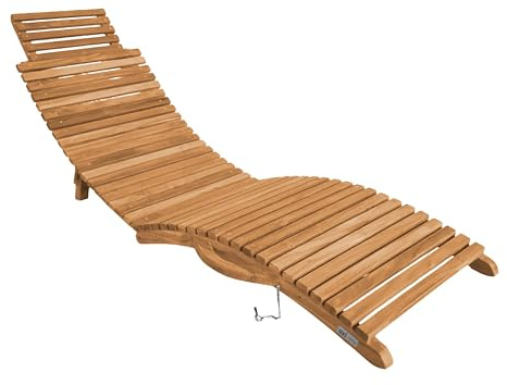 AXI Manny klappbare Gartenliege aus Teak Holz | Teakholz Gebogene Sonnenliege Klappbar/Faltbar | Sonnenbett/Liege für Draußen/Garten mit Kopfstütze