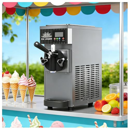 WEICNE 450w Single Flavor Soft Serve Ice Cream Machine, Commercial Ice Cream Maker Machine, 55-65 Units/H, One-Click Cleaning, For Restaurant, Snack Shop, And Bar StainlessSteel