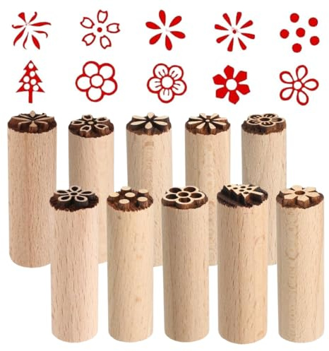 MOLZINY 10 Stück Holzstempel Ton Stempel Tonstempel Kann In Keramik Handwerk Ton mit Blumenmustern für Ton Tonform Scrapbooking und Auch In GebäCk Teig Keksen GemäLden Verwendet Werden