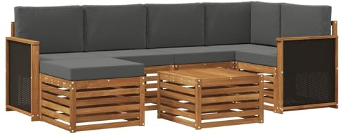 vidaXL Ecksofa Set mit Kissen 6 pcs Natur und Anthrazit, Outdoorsofa, modernes Ecksofa-Set, Bequeme Gartenlounge, Terrassenplatz zum Entspannen